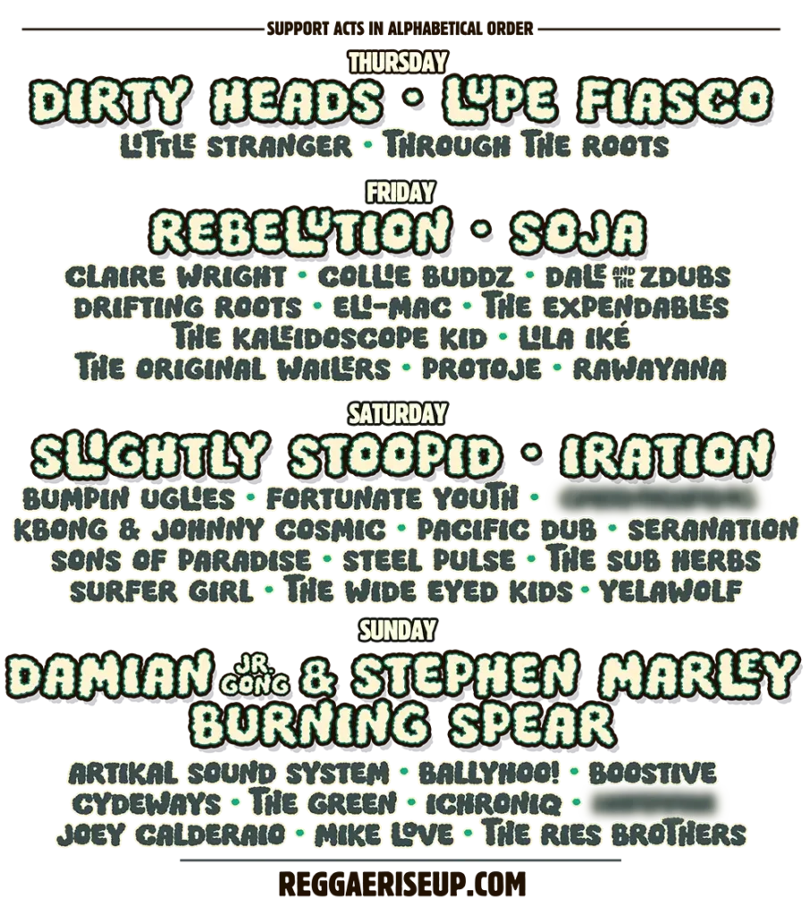 Reggae Rise Up Florida Festival 2024 Lineup Image Text.